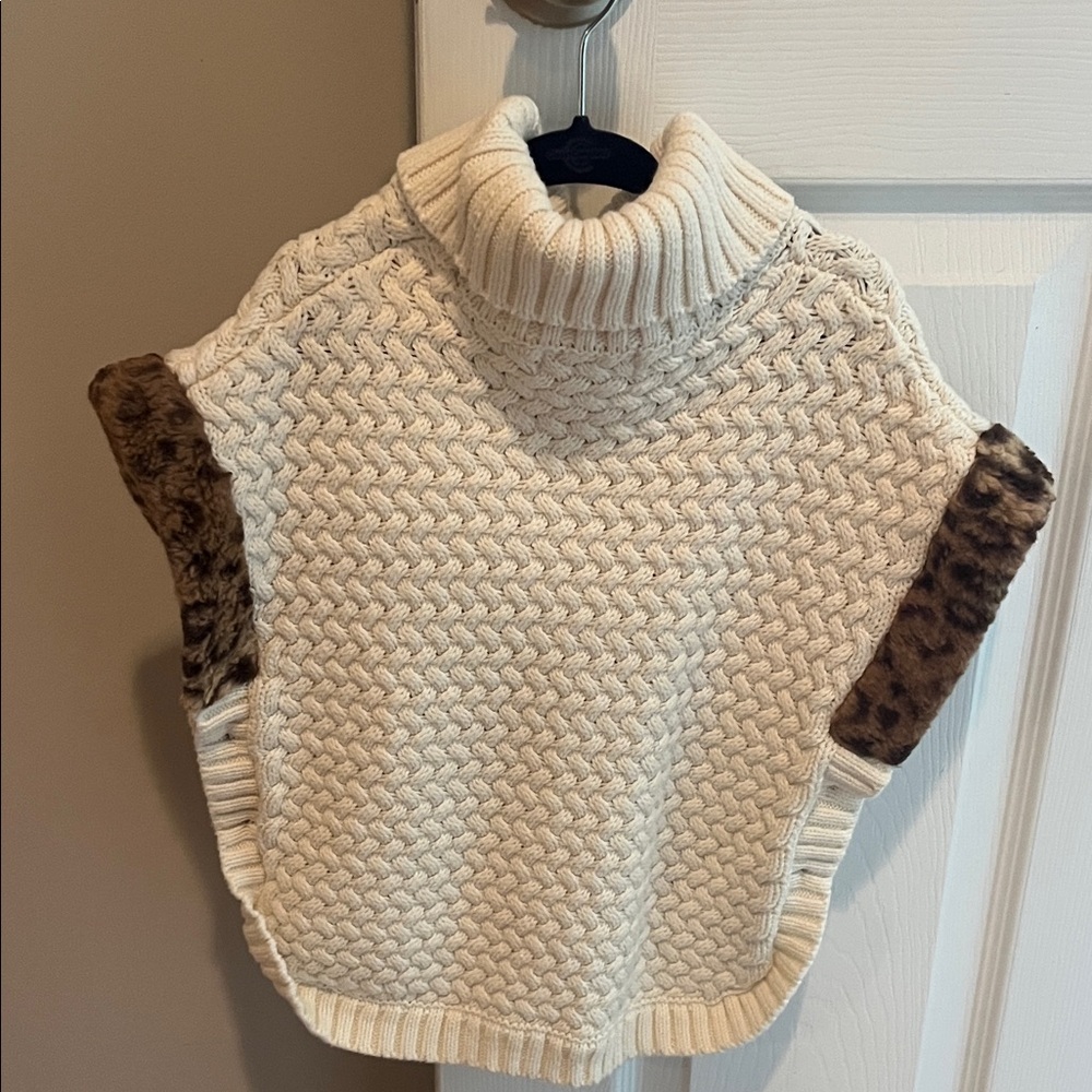 Kids' Cream Turtleneck Sweater with Leopard Accents